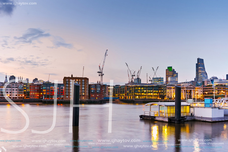 Night Cityscape of London near Millennium Footbridge and Thames river, London, England, Great Britain